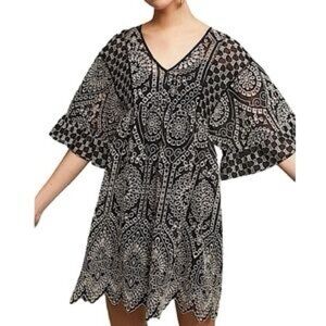 Akemi + Kin Embroidered Scalloped Hem Mini Dress